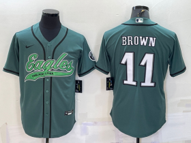 Wholesale Cheap Men\'s Philadelphia Eagles #11 AJ Brown Green With Patch Cool Base Stitched Baseball Jersey