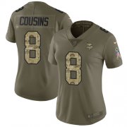 Wholesale Cheap Nike Vikings #8 Kirk Cousins Olive/Camo Women's Stitched NFL Limited 2017 Salute to Service Jersey