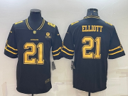 Wholesale Cheap Men's Dallas Cowboys #21 Ezekiel Elliott Black Gold Edition With 1960 Patch Limited Stitched Football Jersey