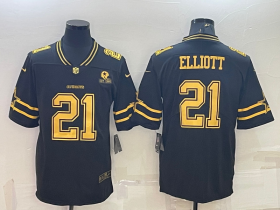 Wholesale Cheap Men\'s Dallas Cowboys #21 Ezekiel Elliott Black Gold Edition With 1960 Patch Limited Stitched Football Jersey