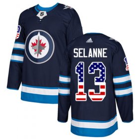 Wholesale Cheap Adidas Jets #13 Teemu Selanne Navy Blue Home Authentic USA Flag Stitched Youth NHL Jersey