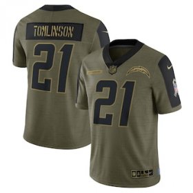 Wholesale Cheap Men\'s Los Angeles Chargers #21 LaDainian Tomlinson Nike Olive 2021 Salute To Service Retired Player Limited Jersey