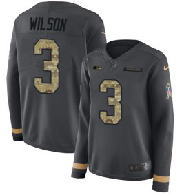 Wholesale Cheap Nike Seahawks #3 Russell Wilson Anthracite Salute to Service Women\'s Stitched NFL Limited Therma Long Sleeve Jersey