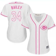 Wholesale Cheap Reds #34 Homer Bailey White/Pink Fashion Women's Stitched MLB Jersey