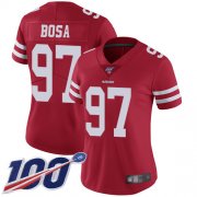 Wholesale Cheap Nike 49ers #97 Nick Bosa Red Team Color Women's Stitched NFL 100th Season Vapor Limited Jersey