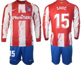 Wholesale Cheap Men 2021-2022 Club Atletico Madrid home red Long Sleeve 15 Soccer Jersey
