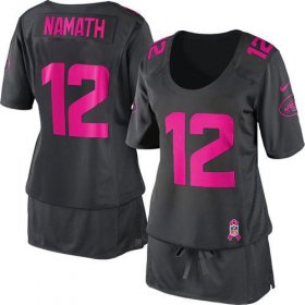 Wholesale Cheap Nike Jets #12 Joe Namath Dark Grey Women\'s Breast Cancer Awareness Stitched NFL Elite Jersey