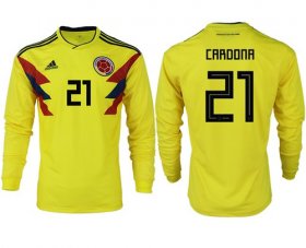 Wholesale Cheap Colombia #21 Cardona Home Long Sleeves Soccer Country Jersey