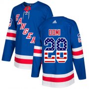Wholesale Cheap Adidas Rangers #28 Tie Domi Royal Blue Home Authentic USA Flag Stitched NHL Jersey