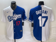 Cheap Men's Los Angeles Dodgers #17 Shohei Ohtani Number White Blue Two Tone Stitched Baseball Jersey