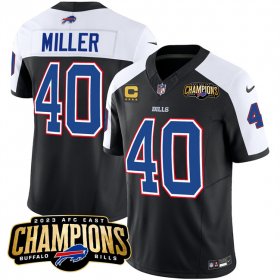 Cheap Men\'s Buffalo Bills #40 Von Miller Black White 2023 F.U.S.E. AFC East Champions With 4-star C Ptach Football Stitched Jersey