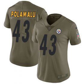 Wholesale Cheap Nike Steelers #43 Troy Polamalu Olive Women\'s Stitched NFL Limited 2017 Salute to Service Jersey