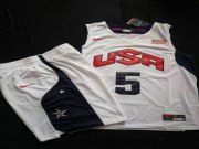 Wholesale Cheap 2012 Olympics Team USA 5 Kevin Durant White Basketball Suit