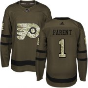 Wholesale Cheap Adidas Flyers #1 Bernie Parent Green Salute to Service Stitched Youth NHL Jersey