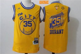 Wholesale Cheap Men\'s Golden State Warriors #35 Kevin Durant Yellow The City Revolution 30 Swingman 2017 The NBA Finals Patch Jersey