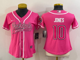 Wholesale Cheap Women\'s New England Patriots #10 Mac Jones Pink With Patch Cool Base Stitched Baseball Jersey
