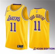 Wholesale Cheap Men's Los Angeles Lakers #11 Jalen Hood-Schifino Yellow 2023 Draft Icon Edition Stitched Basketball Jersey