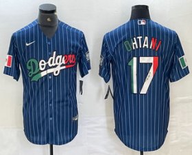 Cheap Men\'s Los Angeles Dodgers #17 Shohei Ohtani Mexico Blue Pinstripe Cool Base Stitched Jerseys