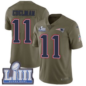 Wholesale Cheap Nike Patriots #11 Julian Edelman Olive Super Bowl LIII Bound Youth Stitched NFL Limited 2017 Salute to Service Jersey