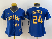 Wholesale Cheap Women's Seattle Mariners #24 Ken Griffey Number Blue 2023 City Connect Cool Base Stitched Jersey1