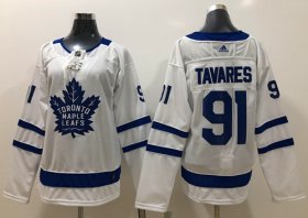 Wholesale Cheap Adidas Maple Leafs #91 John Tavares White Road Authentic Women\'s Stitched NHL Jersey