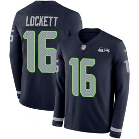 Wholesale Cheap Nike Seahawks #16 Tyler Lockett Steel Blue Team Color Men\'s Stitched NFL Limited Therma Long Sleeve Jersey