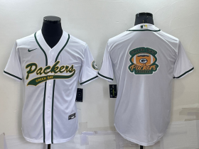 Wholesale Cheap Men\'s Green Bay Packers White Team Big Logo With Patch Cool Base Stitched Baseball Jersey