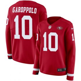 Wholesale Cheap Nike 49ers #10 Jimmy Garoppolo Red Team Color Women\'s Stitched NFL Limited Therma Long Sleeve Jersey