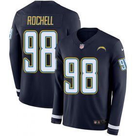 Wholesale Cheap Nike Chargers #98 Isaac Rochell Navy Blue Team Color Men\'s Stitched NFL Limited Therma Long Sleeve Jersey