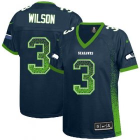 Wholesale Cheap Nike Seahawks #3 Russell Wilson Steel Blue Team Color Women\'s Stitched NFL Elite Drift Fashion Jersey