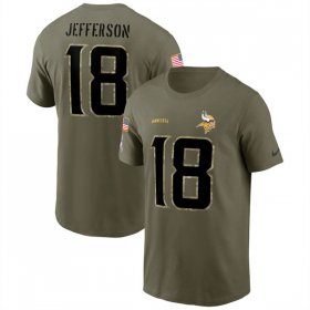 Wholesale Cheap Men\'s Minnesota Vikings #18 Justin Jefferson 2022 Olive Salute to Service T-Shirt