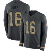 Wholesale Cheap Nike Rams #16 Jared Goff Anthracite Salute to Service Youth Stitched NFL Limited Therma Long Sleeve Jersey