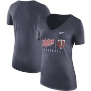 Wholesale Cheap Minnesota Twins Nike Women's Practice Tri-Blend V-Neck T-Shirt Navy