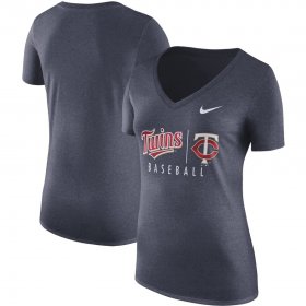Wholesale Cheap Minnesota Twins Nike Women\'s Practice Tri-Blend V-Neck T-Shirt Navy