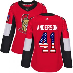 Wholesale Cheap Adidas Senators #41 Craig Anderson Red Home Authentic USA Flag Women\'s Stitched NHL Jersey