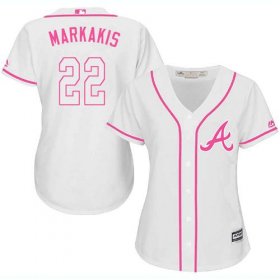 Wholesale Cheap Braves #22 Nick Markakis White/Pink Fashion Women\'s Stitched MLB Jersey