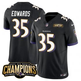 Cheap Men\'s Baltimore Ravens #35 Gus Edwards Black 2023 F.U.S.E. AFC North Champions Vapor Limited Football Stitched Jersey