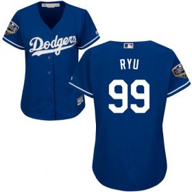 Wholesale Cheap Dodgers #99 Hyun-Jin Ryu Blue Alternate 2018 World Series Women\'s Stitched MLB Jersey