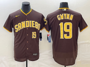 Wholesale Cheap Men's San Diego Padres #19 Tony Gwynn Number Brown Stitched MLB Flex Base Nike Jersey