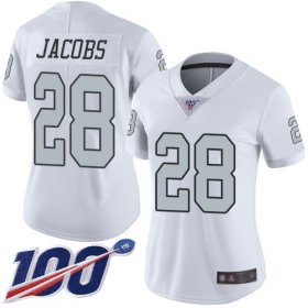 Wholesale Cheap Nike Raiders #28 Josh Jacobs White Women\'s Stitched NFL Limited Rush 100th Season Jersey