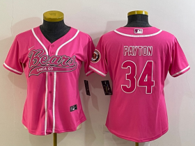 Wholesale Cheap Women\'s Chicago Bears #34 Walter Payton Pink With Patch Cool Base Stitched Baseball Jersey