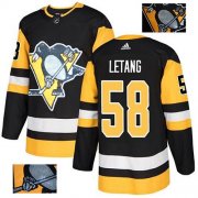 Wholesale Cheap Adidas Penguins #58 Kris Letang Black Home Authentic Fashion Gold Stitched NHL Jersey