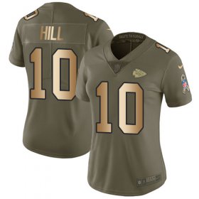 Wholesale Cheap Nike Chiefs #10 Tyreek Hill Olive/Gold Women\'s Stitched NFL Limited 2017 Salute to Service Jersey