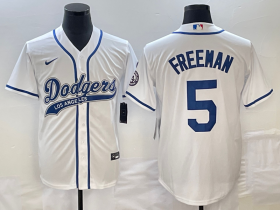 Wholesale Cheap Men\'s Los Angeles Dodgers #5 Freddie Freeman White Cool Base Stitched Baseball Jersey1