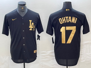 Cheap Men's Los Angeles Dodgers #17 Shohei Ohtani Black Gold Cool Base Stitched Jersey
