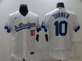 Wholesale Cheap Men\'s Los Angeles Dodgers #10 Justin Turner White 2021 City Connect Flex Base Stitched Jersey