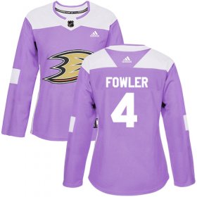 Wholesale Cheap Adidas Ducks #4 Cam Fowler Purple Authentic Fights Cancer Women\'s Stitched NHL Jersey