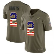 Wholesale Cheap Nike Eagles #2 Jalen Hurts Olive/USA Flag Men's Stitched NFL Limited 2017 Salute To Service Jersey