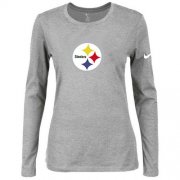 Wholesale Cheap Women's Nike Pittsburgh Steelers Of The City Long Sleeve Tri-Blend NFL T-Shirt Light Grey