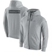 Wholesale Cheap Men's Los Angeles Chargers Nike Ash Gridiron Gray 2.0 Full-Zip Hoodie